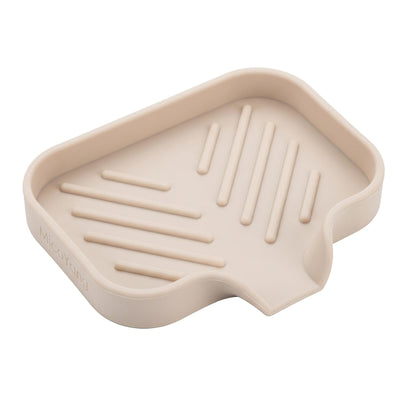 MicoYang Silicone Soap Dish with Drain Spout, Self-Draining Sink Organizer Tray for Bathroom and Kitchen, Sponges, Dispensers and Soap Holder, Non-Slip and Dishwasher Safe, Black (Compact, 4.9"×3.2")