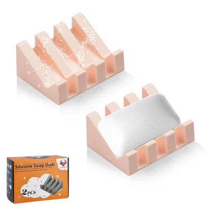 Self Draining Soap Dish Holder,Silicone Soap Dish,for Bathroom,Kitchen, Sponges，Can Extend Soap Life，Keep Soap Bars Dry and Easy Cleaning (Grey,2-Pack)
