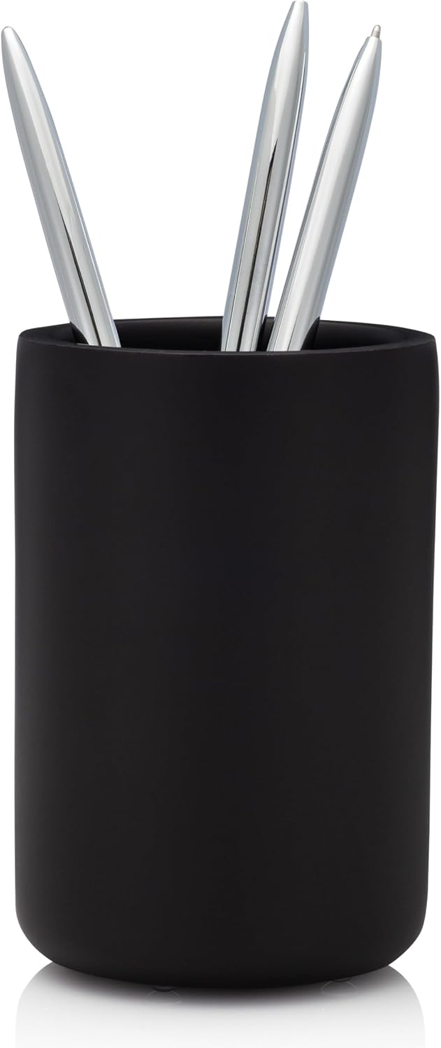 Essentra Home Matte Black Toothbrush Holder for Vanity Countertops, Small Toothbrush Holder - Matte Black Collection
