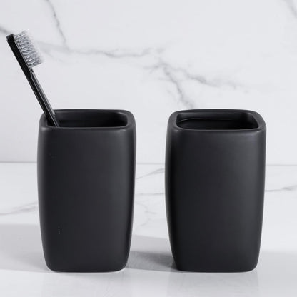 Ceramic Black Square Toothbrush Holder for Bathrooms - 1 Cup Square Toothbrush Toothpaste Holders, Bathroom Tumbler Cup Reusable Toothbrush Mouthwash Cup, Bathroom Counter Organizer.