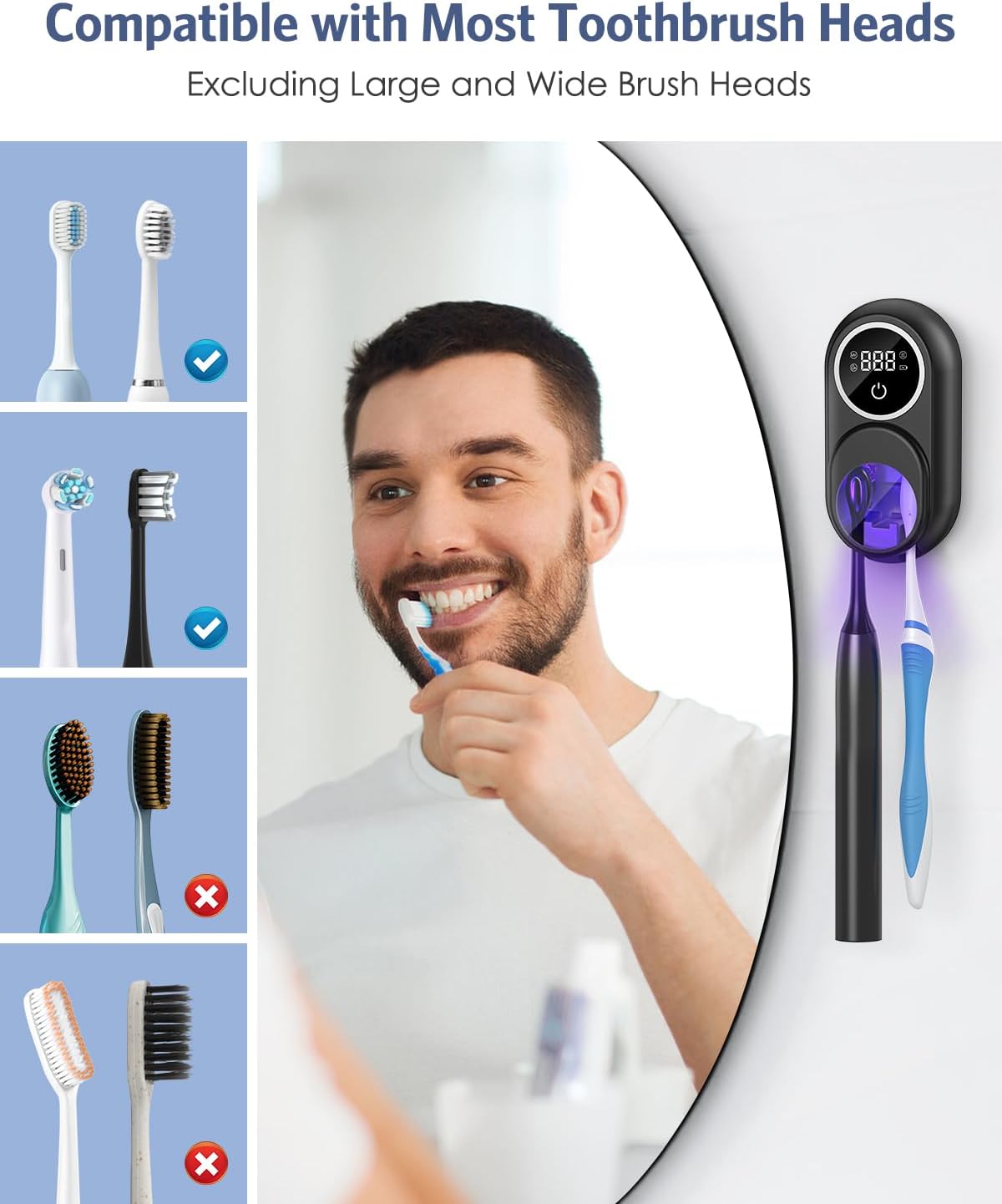 Toothbrush Sanitizer Holder, Upgraded UV Toothbrush Holder with Dual-Mode Clean & Fan Dry, LED Smart Screen, Auto-Inductive Cover, Toothbrush Wall Mounted Cleaner Organizer for Bathroom, Trip