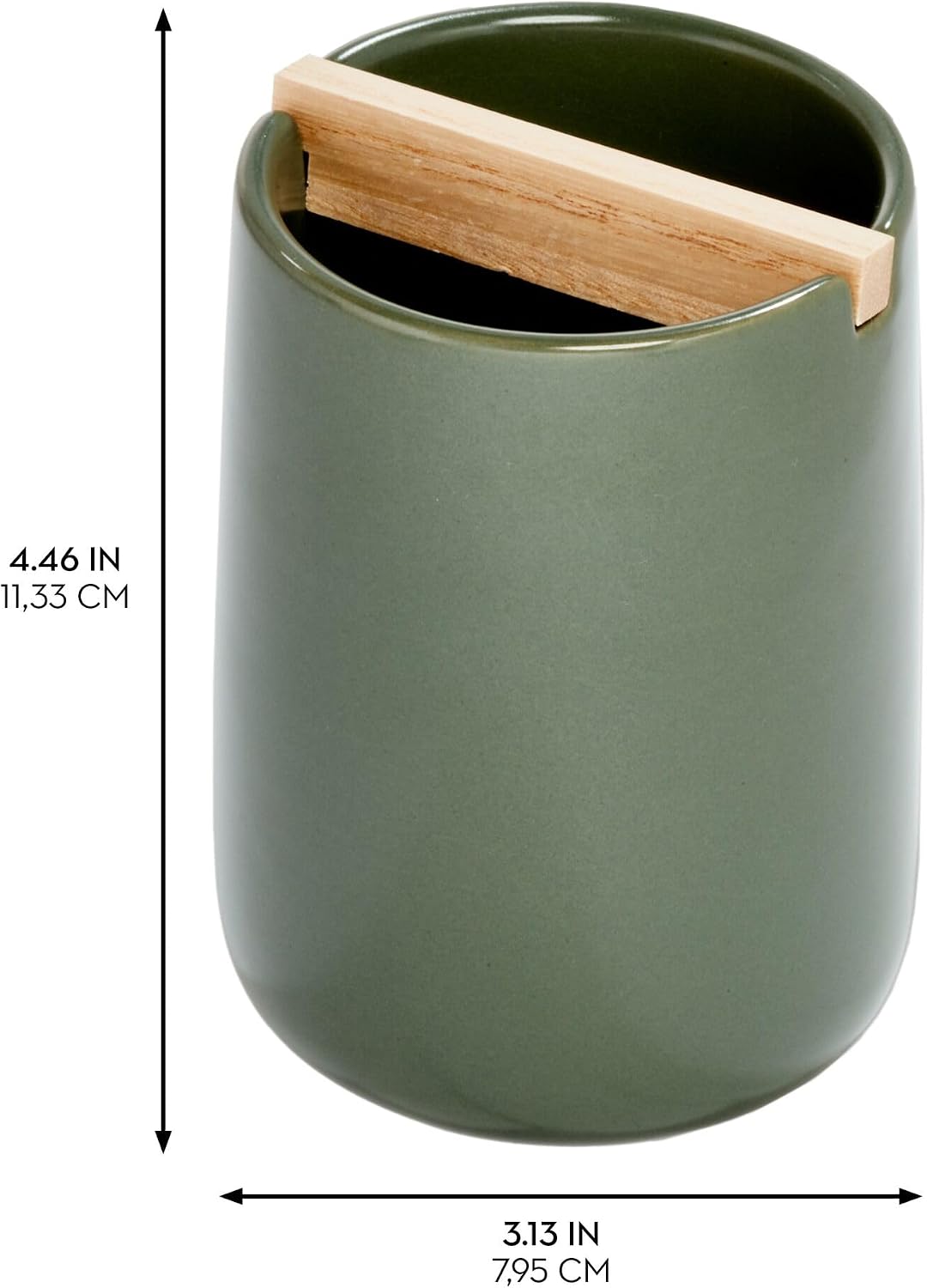 iDesign Ceramic Earth Collection Toothbrush Holder, Moss/Natural Wood