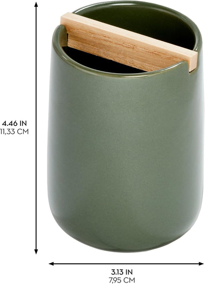 iDesign Ceramic Earth Collection Toothbrush Holder, Moss/Natural Wood