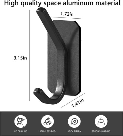 Paoli Heavy Duty Adhesive Wall Hooks, 30 lb Max Load Waterproof Hooks for Bathroom Towels Coats Bags, No Drill Damage-Free for Renters Apartment Dorm, Matte Black, 4 Pack