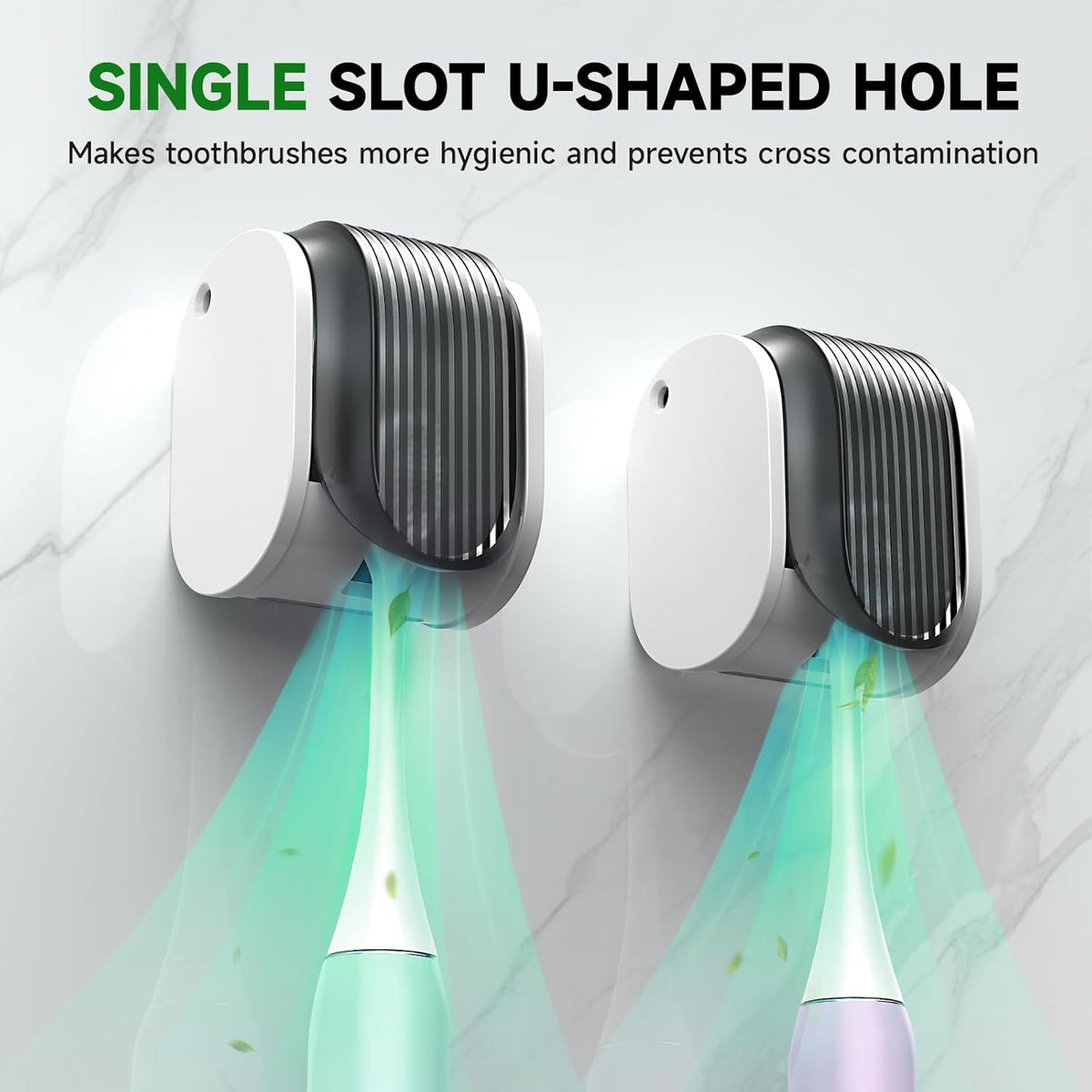2 Pcs Toothbrush Holders Wall Mounted, Single Slot Design, Shower Self Adhesive Wall Mounted Toothbrush Holder with Cover, Waterproof and Dustproof, Suitable for Bathroom, Family, Travel (Grey)