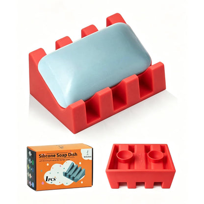 Silicone Soap Dish Self Draining with Suction Cups (White, 2 Pack)