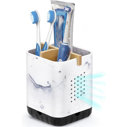 Boperzi Toothbrush and Toothpaste Holder with Bamboo Divider for Bathroom Countertop Organizer, Plastic Detachable Anti-Slip Large Electric Toothbrush Holders Storage Caddy Drainage for Family, Kids