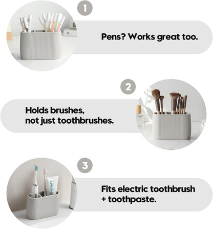 YAUKPH Toothbrush and Toothpaste Holder Beige Striped