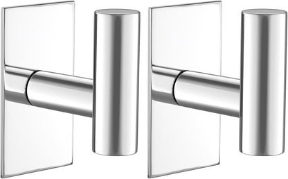 VAEHOLD Wall Towel Hooks, Heavy Duty Sticky Holder Waterproof Towel Hooks for Hanging Coat, Clothes, Closet Hook Wall Mount for Kitchen (Chrome, 2 Pack)