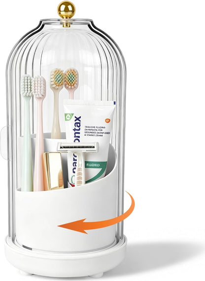 Toothbrush Holders with Cover Toothpaste Organizer for Bathroom, White