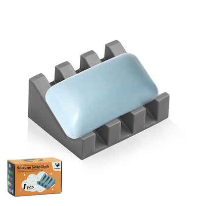 Self Draining Soap Dish Holder,Silicone Soap Dish,for Bathroom,Kitchen, Sponges，Can Extend Soap Life，Keep Soap Bars Dry and Easy Cleaning (Grey,2-Pack)