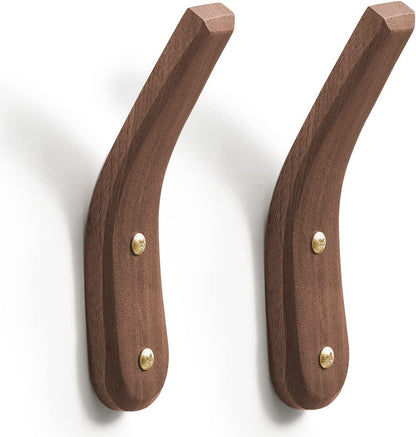 COCOYA Wood Hooks Wall Mounted Minimalist Natural Real Walnut (2 Pack)