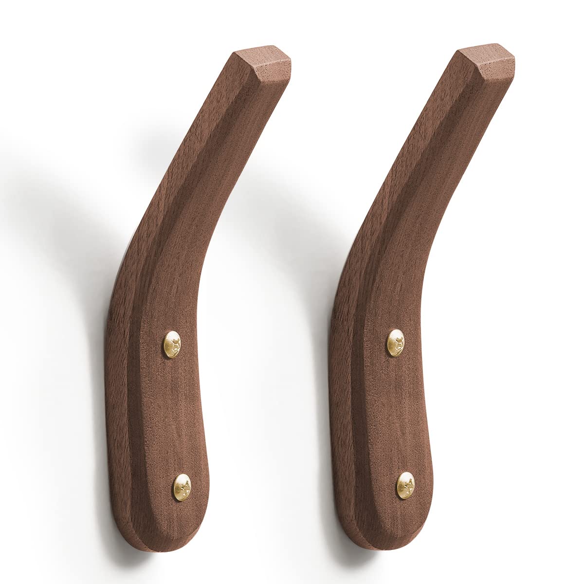 COCOYA Wood Hooks Wall Mounted Minimalist Natural Real Walnut (2 Pack)
