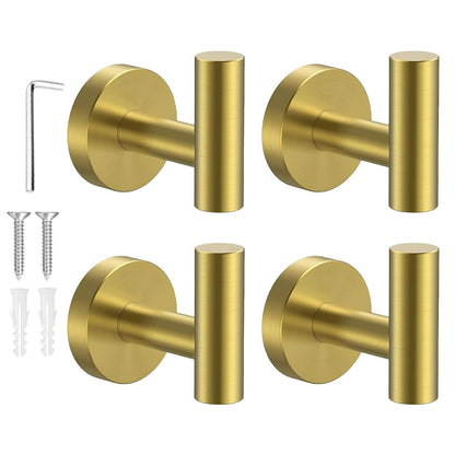 SetSail Towel Hooks for Bathrooms 4 Packs Screw-in Matte Black Bathroom Towel Hook Wall Mounted Stainless Steel Shower Towel Hooks for Coat Hanging, Drill Hole