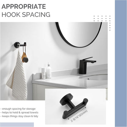 Angle Simple Double Towel Hook for Bathroom, Robe Coat Hook, Matte Black