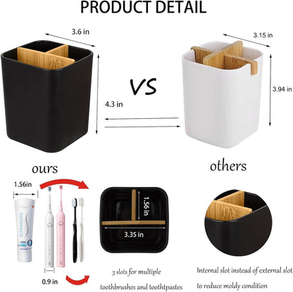 Bamboo Toothbrush Holder for Bathrooms Toothpaste Organizer - Black