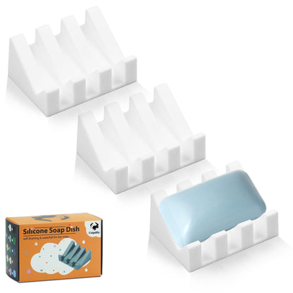 Self Draining Soap Dish Holder,Silicone Soap Dish,for Bathroom,Kitchen, Sponges，Can Extend Soap Life，Keep Soap Bars Dry and Easy Cleaning (Black,1-Pack)
