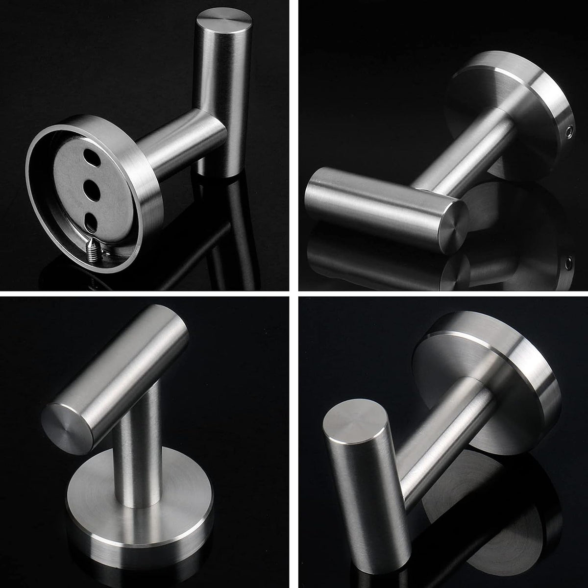 NearMoon Bath Towel Hooks- SUS 304 Stainless Steel Robe Hook Holder, Heavy Duty Coat Hook for Bathroom Livingroom Hotel Kitchen Garage, Wall Mounted- 4 Pack (Brushed Nickel)