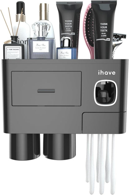 iHave Toothbrush Holders Wall Mounted with Toothpaste Dispenser & 2 Cups