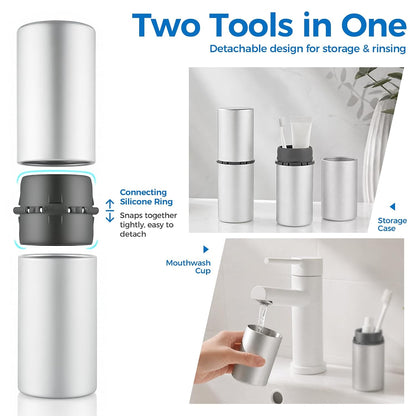 Aluminum Toothbrush Travel Case, Travel Toothbrush and Toothpaste Holder, Portable Toothbrush Mouthwash Cup Holder with Cover for Traveling, Bathroom, Camping, Business Trip-1Pack Silver