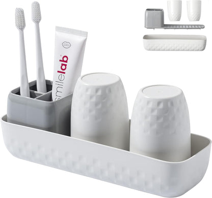 Vowupt Toothbrush Holder for Bathrooms, Toothbrush Organizer Countertop for Toothbrush Storage, Toothbrush and Toothpaste Holders Set with 3 Slots, Tooth Brushing Cup Caddy for Family-White