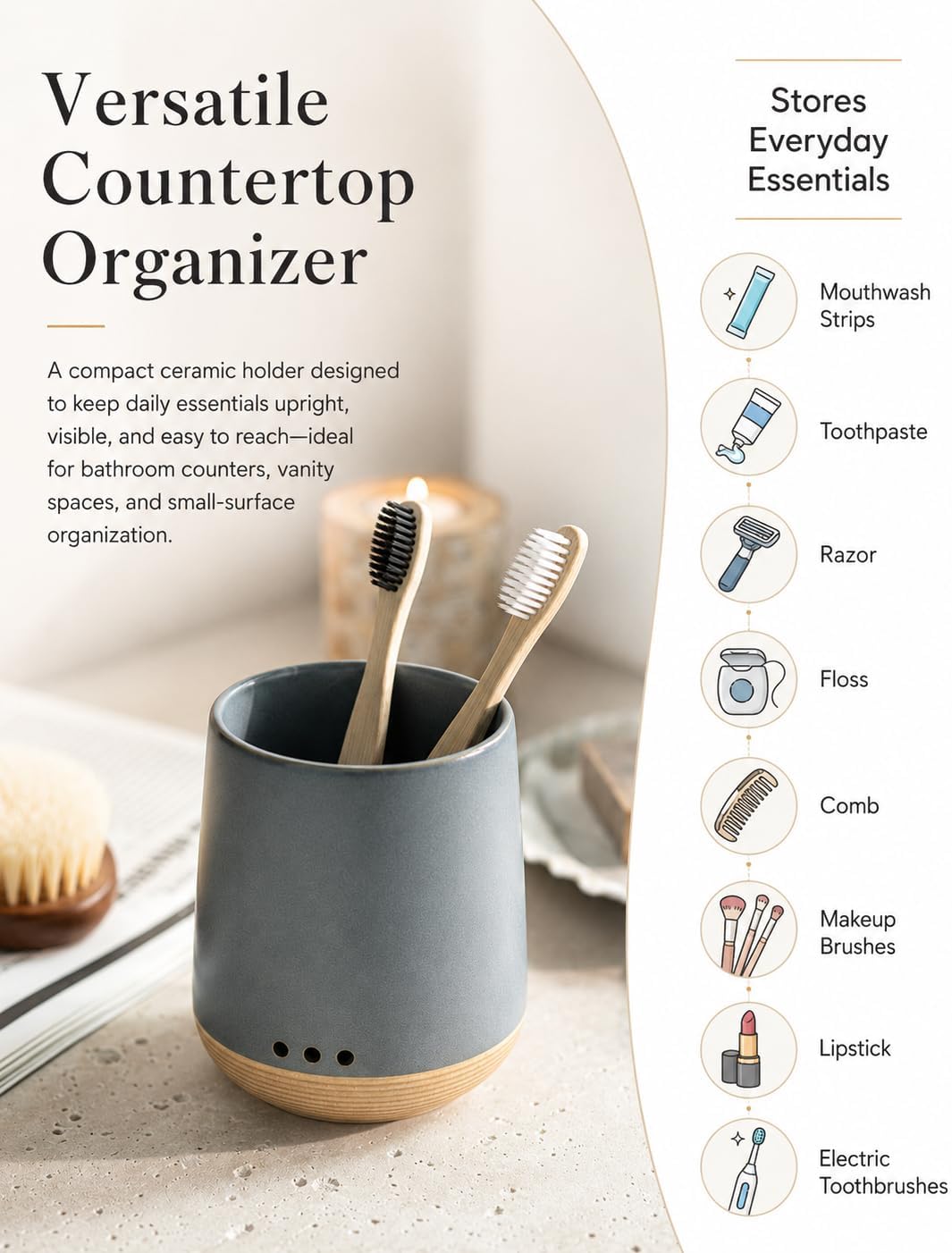 LYEOBOH Ceramic Toothbrush Holder, Toothbrush Storage,Tooth Brush Holders