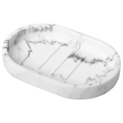 Luxspire Bamboo Soap Dish, Resin Holder with Drainage, Gravel White