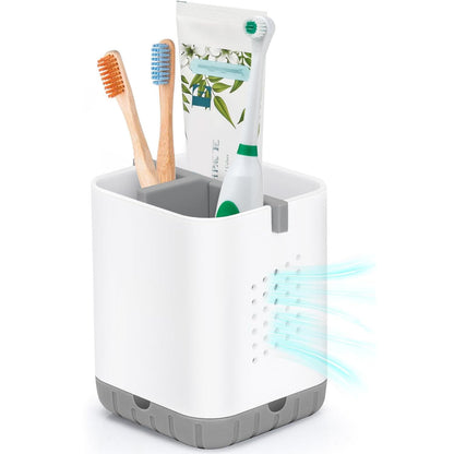 Boperzi Toothbrush and Toothpaste Holder with Bamboo Divider for Bathroom Countertop Organizer, Plastic Detachable Anti-Slip Large Electric Toothbrush Holders Storage Caddy Drainage for Family, Kids