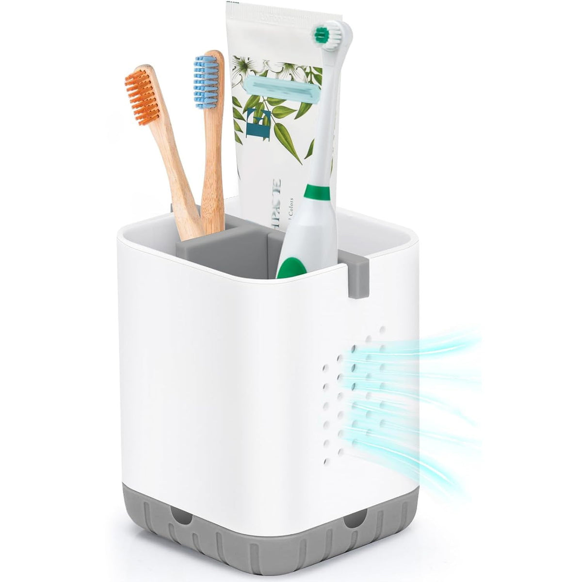 Boperzi Toothbrush Holder Toothpaste Organizer Drainage for Bathroom Vanity, Detachable Anti-Slip Brushed Nickel Toothpaste Storage Caddy 3 Slots with Drainage Holes for Makeup Brush Razor Stand
