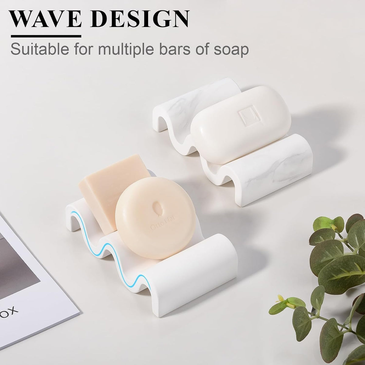 Diatomite Soap Dish Bar Soap Holder Quick Drying Sponge Tray, Marble White