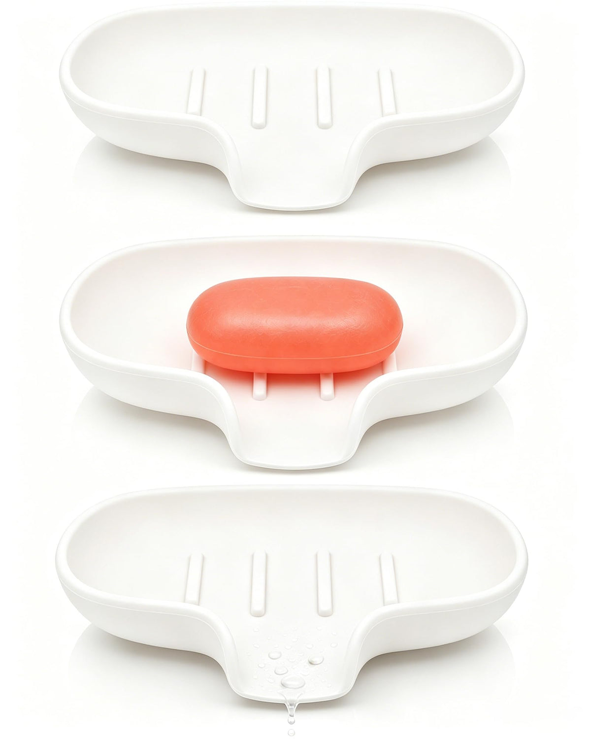 3 Pack Silicone Soap Dish for Shower, Bar Soap Holder with Drain Spout