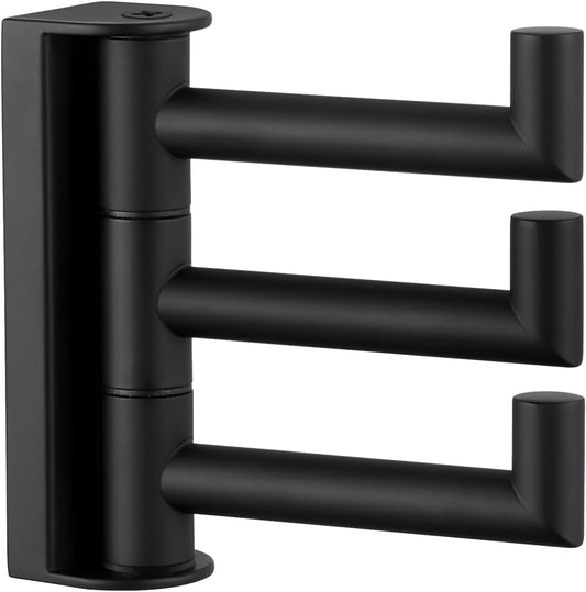 Angle Simple Swivel Towel Hook 3 Arms, Robe Coat Wall Hook, Matte Black