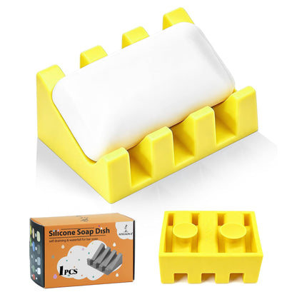 Silicone Soap Dish Self Draining with Suction Cups (White, 1 Pack)