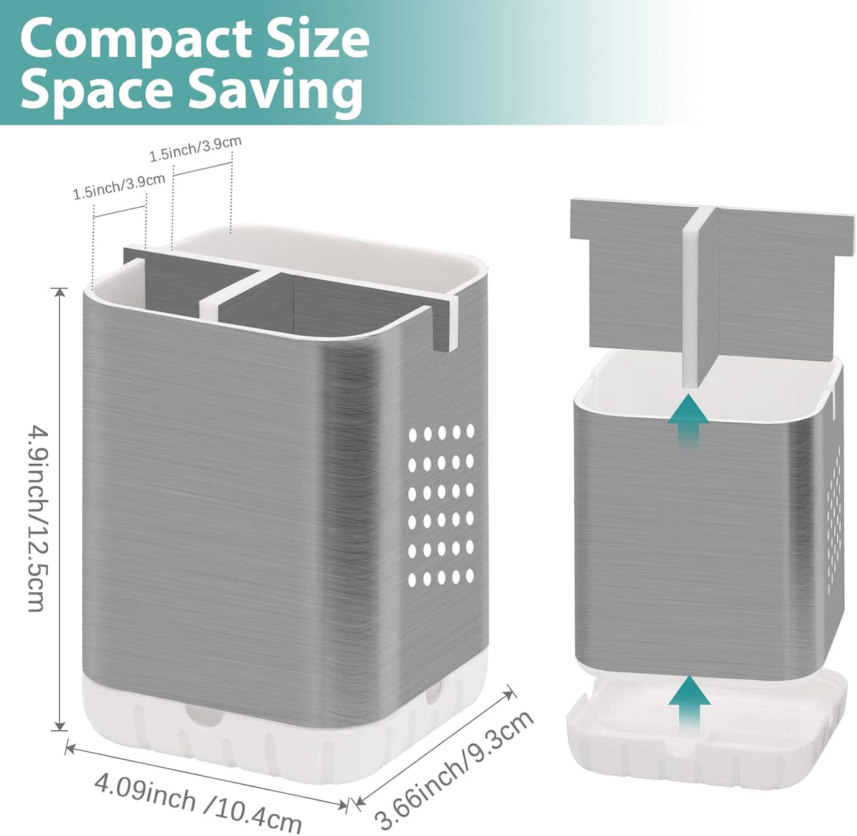 Boperzi Toothbrush Holder Toothpaste Organizer Drainage for Bathroom Vanity, Detachable Anti-Slip Brushed Nickel Toothpaste Storage Caddy 3 Slots with Drainage Holes for Makeup Brush Razor Stand