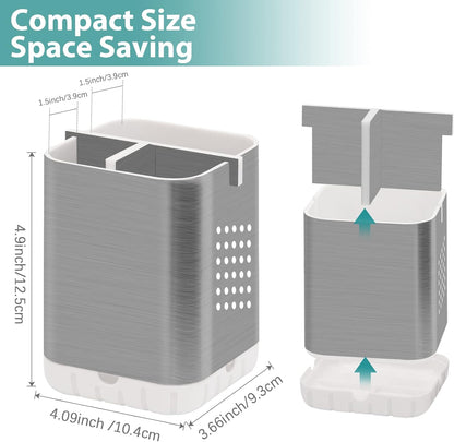 Boperzi Toothbrush Holder Toothpaste Organizer Drainage for Bathroom Vanity, Detachable Anti-Slip Brushed Nickel Toothpaste Storage Caddy 3 Slots with Drainage Holes for Makeup Brush Razor Stand