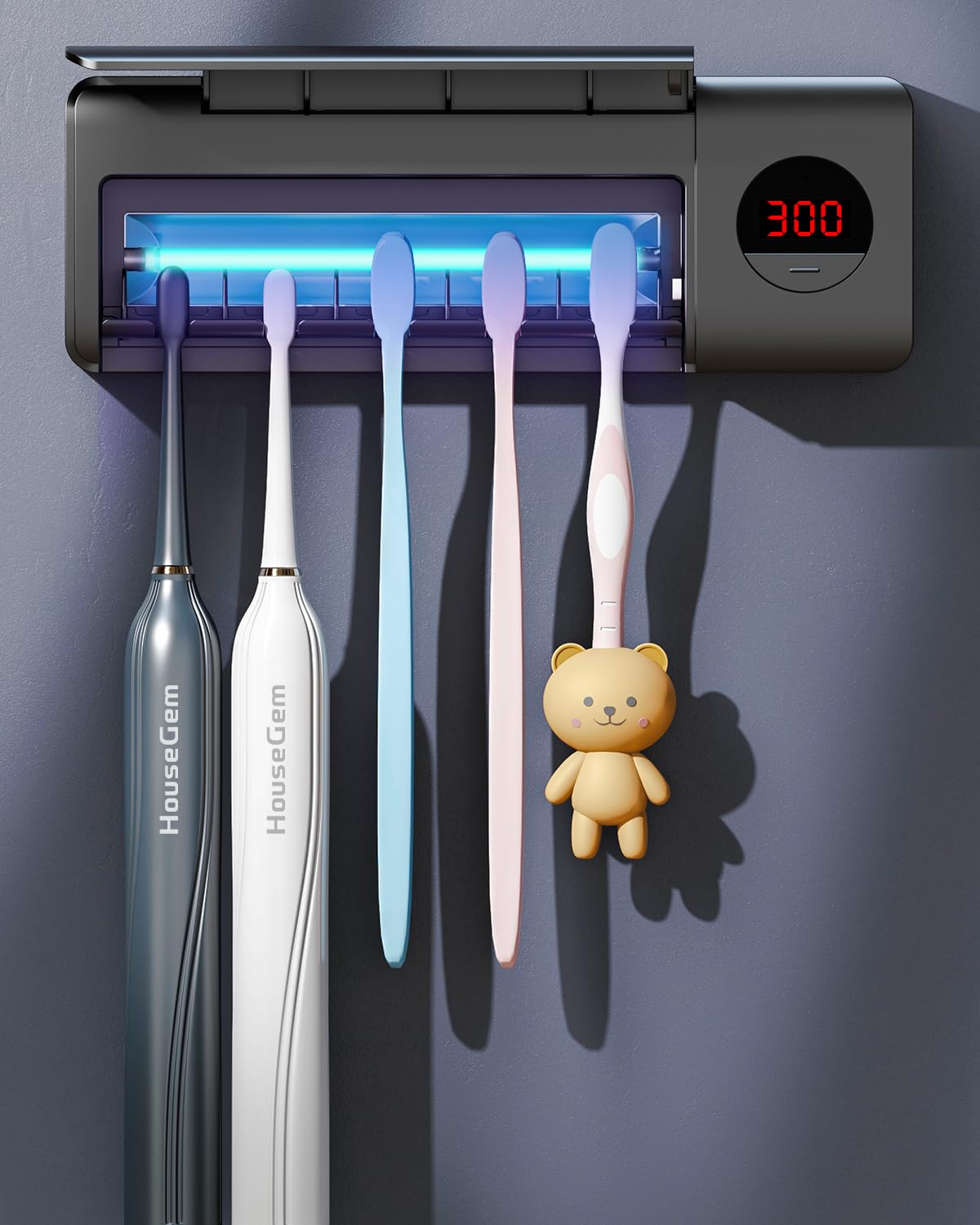 Toothbrush Holder for Bathroom Wall Mounted, Rechargeable - White