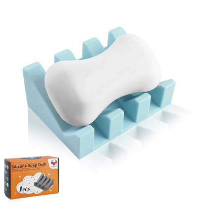 Self Draining Soap Dish Holder,Silicone Soap Dish,for Bathroom,Kitchen, Sponges，Can Extend Soap Life，Keep Soap Bars Dry and Easy Cleaning (Grey,2-Pack)