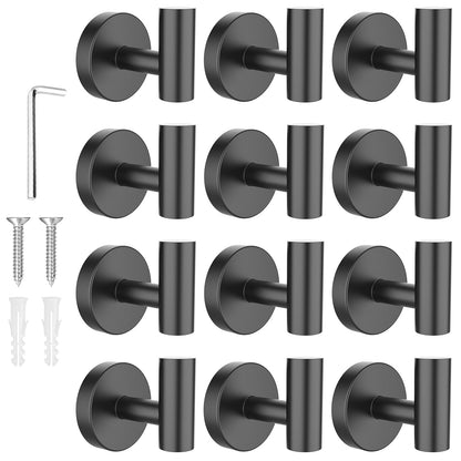 SetSail Towel Hooks for Bathrooms 4 Packs Screw-in Matte Black Bathroom Towel Hook Wall Mounted Stainless Steel Shower Towel Hooks for Coat Hanging, Drill Hole
