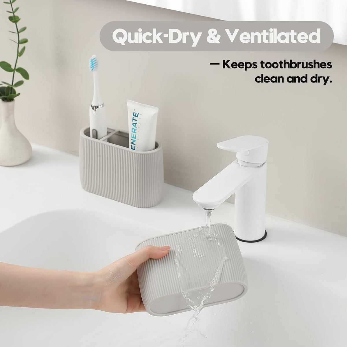 YAUKPH Toothbrush and Toothpaste Holder Beige Striped