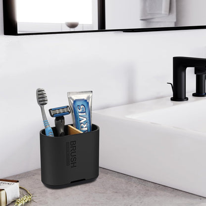 Bamboo Toothbrush Holder for Bathrooms Toothpaste Organizer, Small, Black