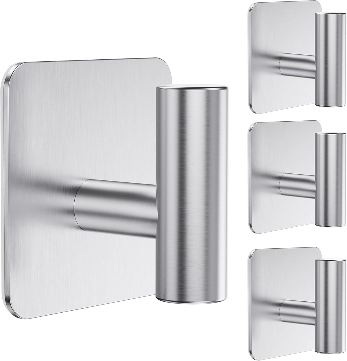 Aikzik 4 Pack Large Heavy Duty Wall Hooks - 26lb Max, Stainless Steel Adhesive Towel Hook, Shower Hooks for Hanging Towel, Coat, Robe, Wall Hook for Use in Bathroom, Kitchen and Door