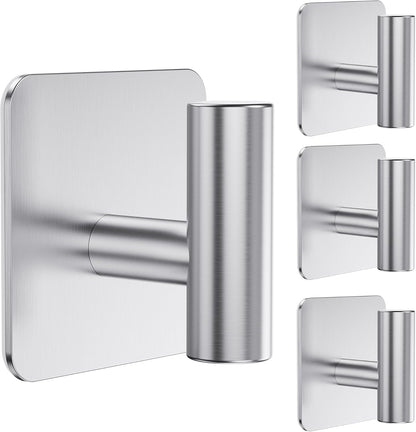 Aikzik 4 Pack Large Heavy Duty Wall Hooks - 26lb Max, Stainless Steel Adhesive Towel Hook, Shower Hooks for Hanging Towel, Coat, Robe, Wall Hook for Use in Bathroom, Kitchen and Door