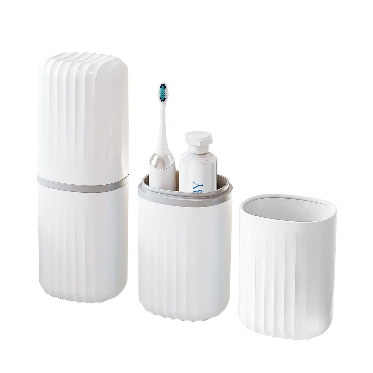 Topavatop Toothbrush Travel Case, 2 in 1 Toothbrush Holder and Rinse Cup, Large Capacity Toothbrush Cup with Cover, Portable Travel Toothbrush Holder for Traveling, Camping, Trip - 1Pcs - Beige&Clear