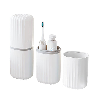 Topavatop Toothbrush Travel Case, 2 in 1 Toothbrush Holder and Rinse Cup, Large Capacity Toothbrush Cup with Cover, Portable Travel Toothbrush Holder for Traveling, Camping, Trip - 1Pcs - Beige&Clear