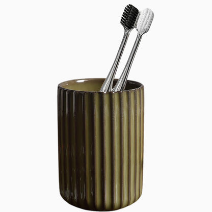 Ceramic Toothbrush Holder for Bathroom, Ceramic Toothbrush Cup, Toothpaste Organizer for Bathroom Countertop, Bathroom Storage Organizer, Kiln Transformation Cup (Brown)