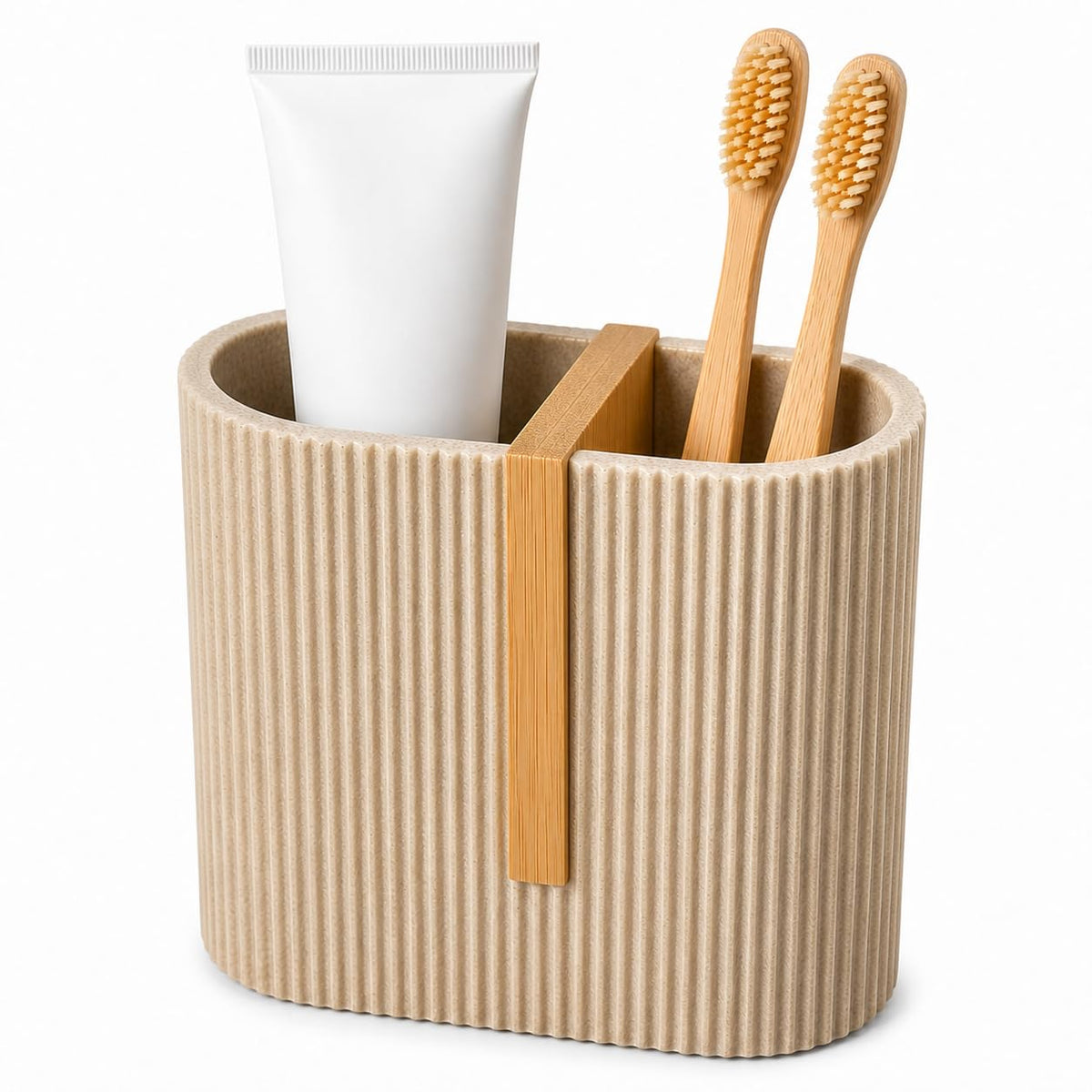 Toothbrush Holders for Bathroom, Bamboo Electric Toothbrush Stand, White