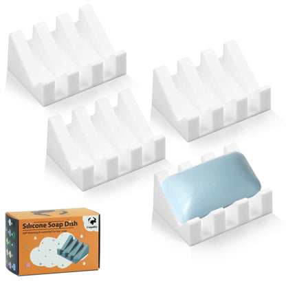 Self Draining Soap Dish Holder,Silicone Soap Dish,for Bathroom,Kitchen, Sponges，Can Extend Soap Life，Keep Soap Bars Dry and Easy Cleaning (Grey,2-Pack)