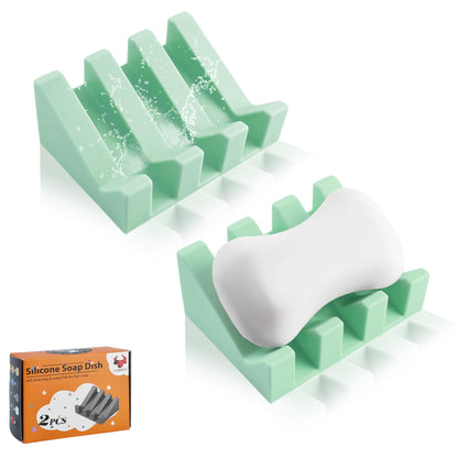 Self Draining Soap Dish Holder,Silicone Soap Dish,for Bathroom,Kitchen, Sponges，Can Extend Soap Life，Keep Soap Bars Dry and Easy Cleaning (Black,1-Pack)