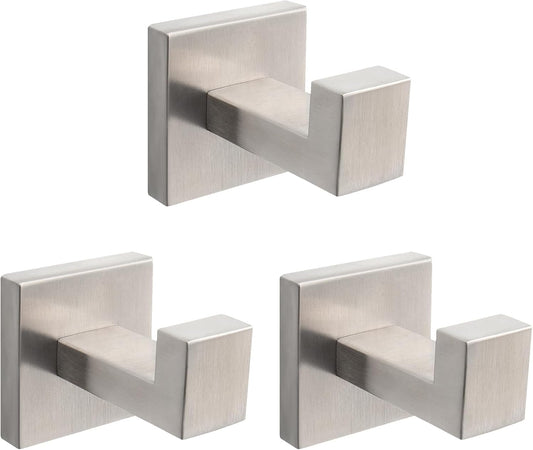 NearMoon Bath Towel Hooks -SUS304 Stainless Steel Square Clothes Robe Hooks Hanger, Heavy Duty Coat Hooks for Bathroom Livingroom Hotel Kitchen Garage, Wall Mounted (3 Pack, Brushed Nickel)