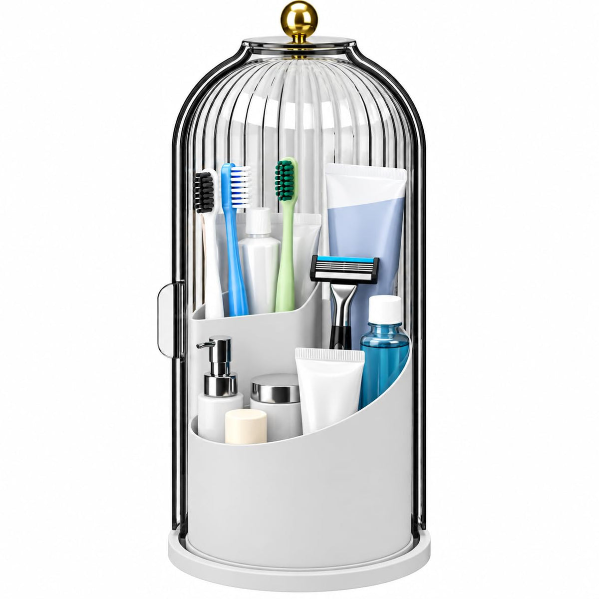 Rotating Toothbrush Holder with Cover, Storage for Bathroom, Dustproof Toothbrush Holder with Sliding Lid Electric Tooth Brush and Makeup Brush Organizer for Vanity, Dustproof with Cover